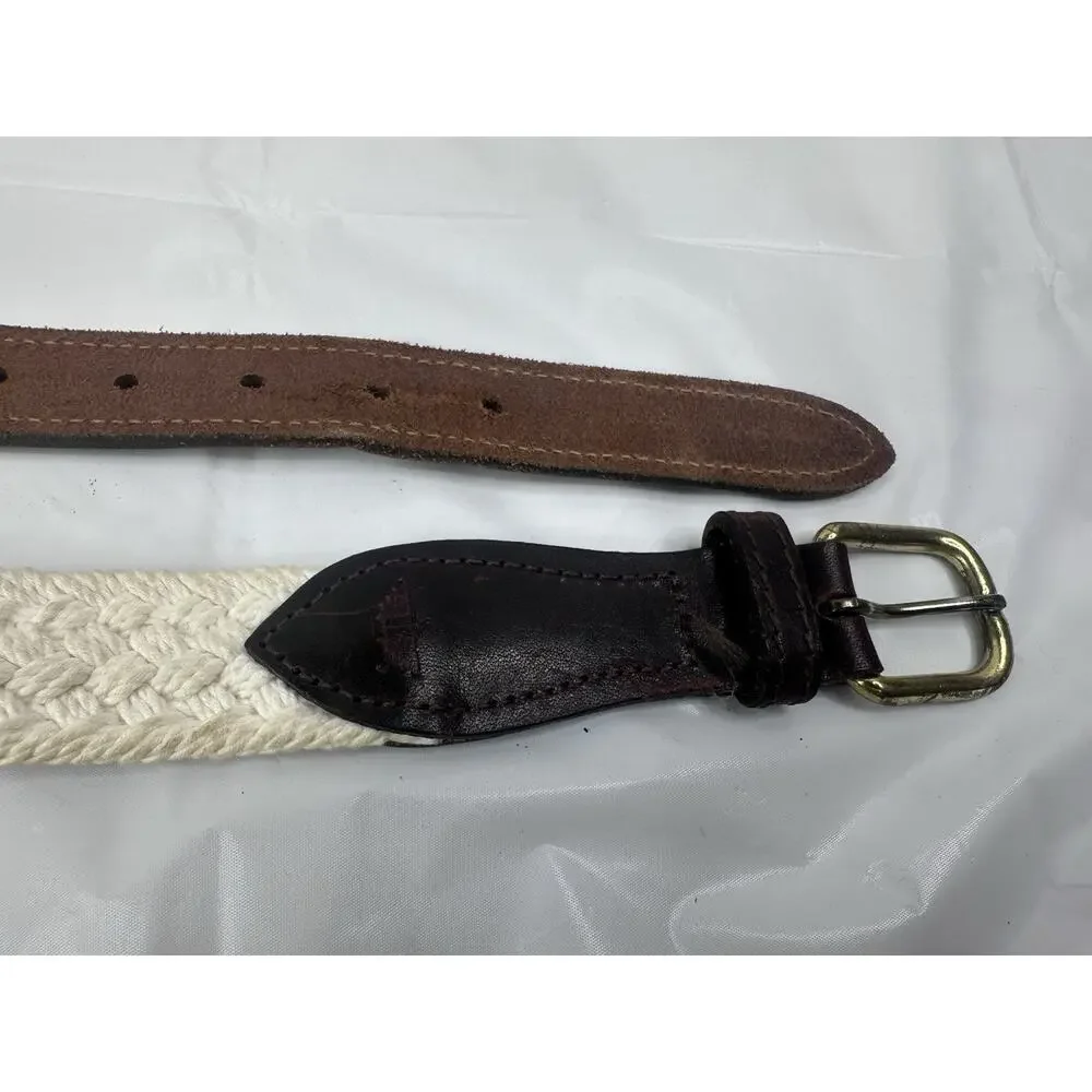 Dockers Men's Brown Leather Off-White Casual Braided Belt Size 40/100 Brass USA